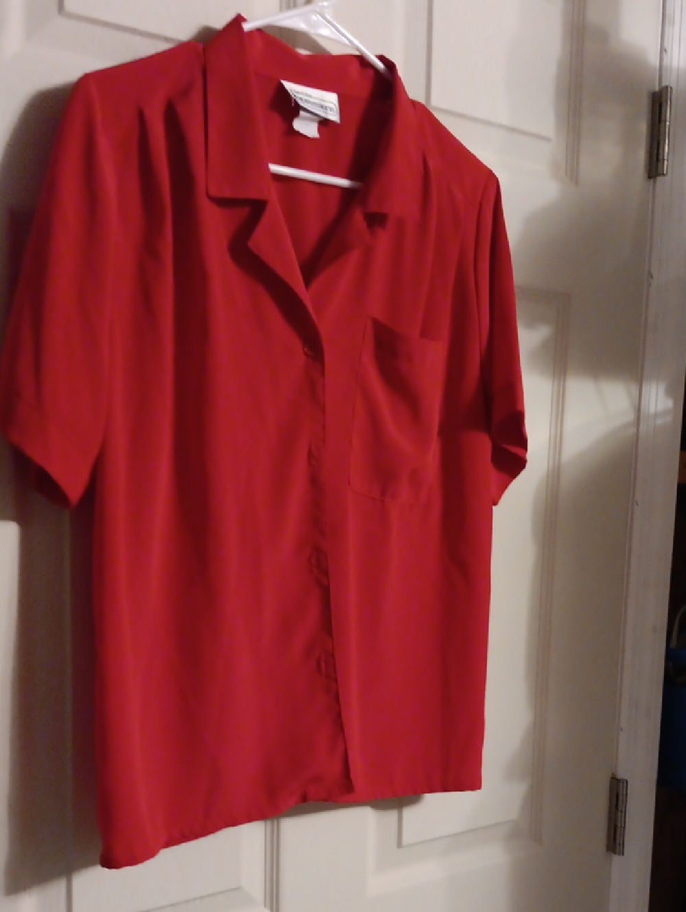 Red Short-Sleeve Button Front Women's Top